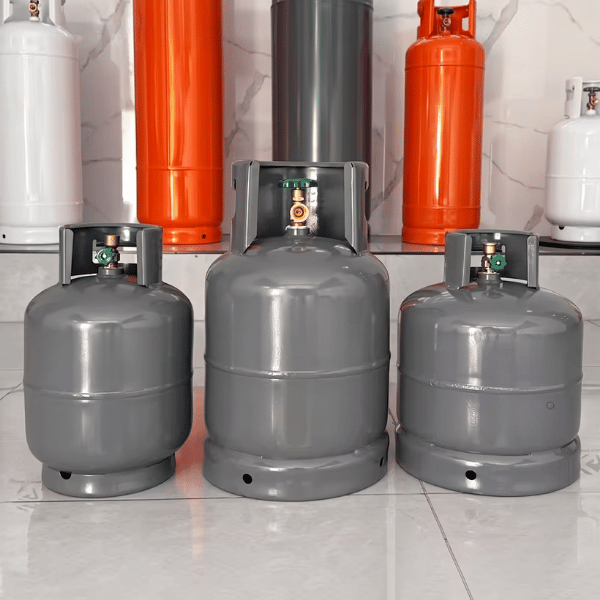 Gas cylinders stored upright outside a home