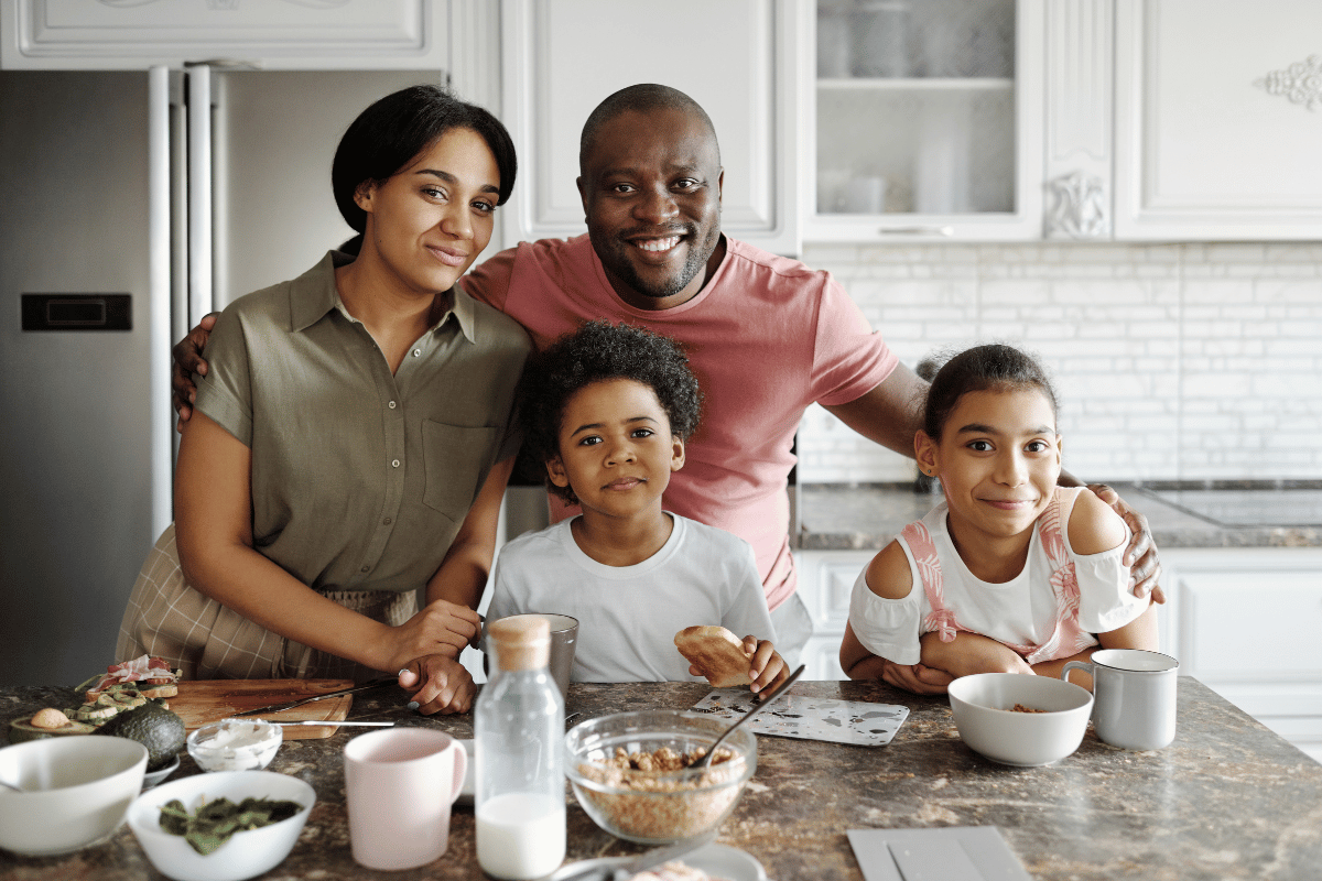 A family in their kitchen